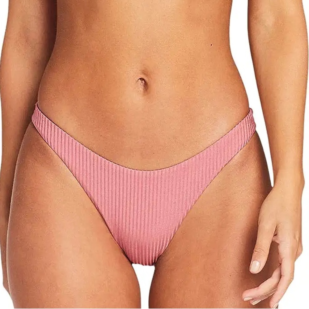 Vitamin A California High Leg Bikini Bottom in Eco Rib Sunkissed Shimmer